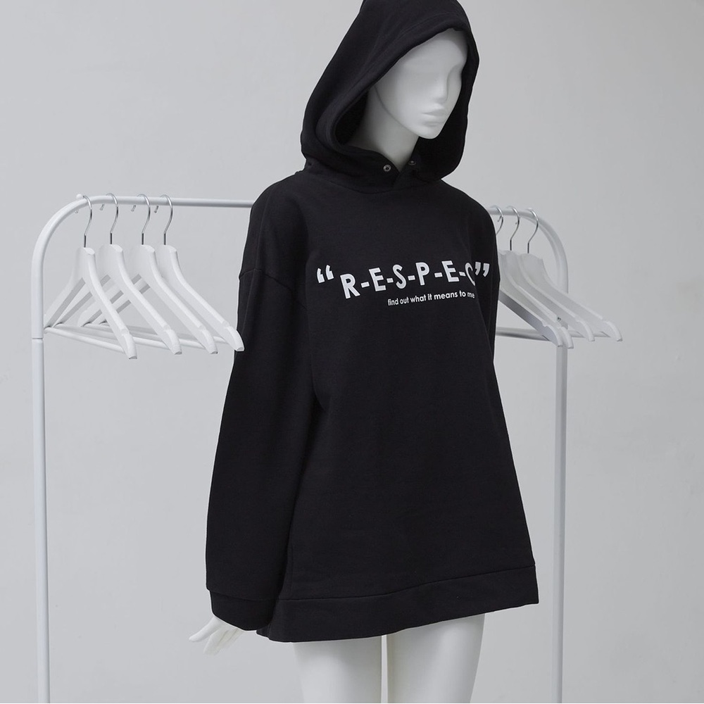 ZARA Aretha Franklin R-E-S-P-E-C-T Hoodie with Button Closure in Black